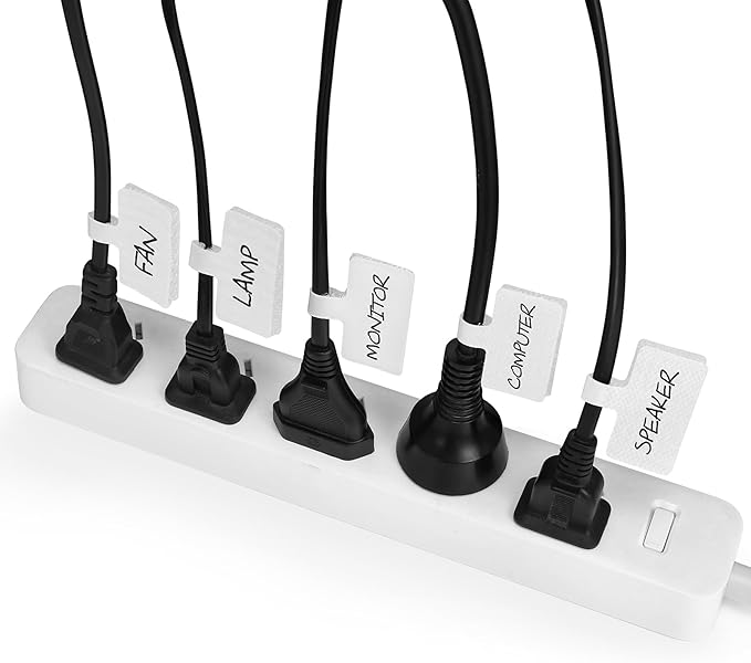 Reusable Cable Cord Wire Labels, Easy to Write on, Hook&Loop Closure, for Organizing and Identification, Cable Tags, Multiple Uses - 20 PCS(White)