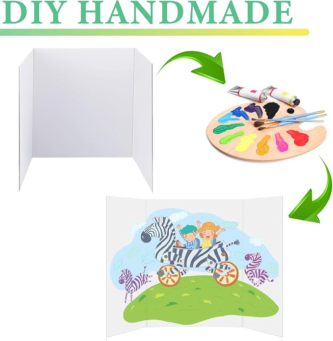 Trifold Display Boards with Colorful Self-Adhesive Sheets – 24 x 16 Inch Tri-Fold Corrugated Presentation Boards for Science Fairs, Complete Poster Board Kit
