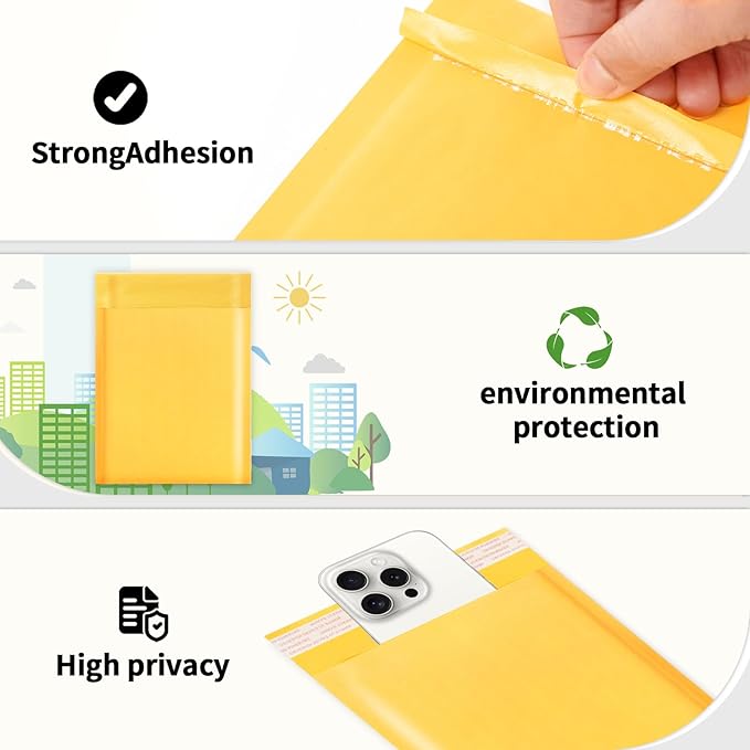 Ctarsthome 105Pack Yellow 3.5x5in Kraft Bubble Mailers Small Business Mailing Packages Self-Sealing Paper Envelopes, Mailer Shipping Padded Envelopes with Strong Adhesion for Jewelry Makeup Supplies