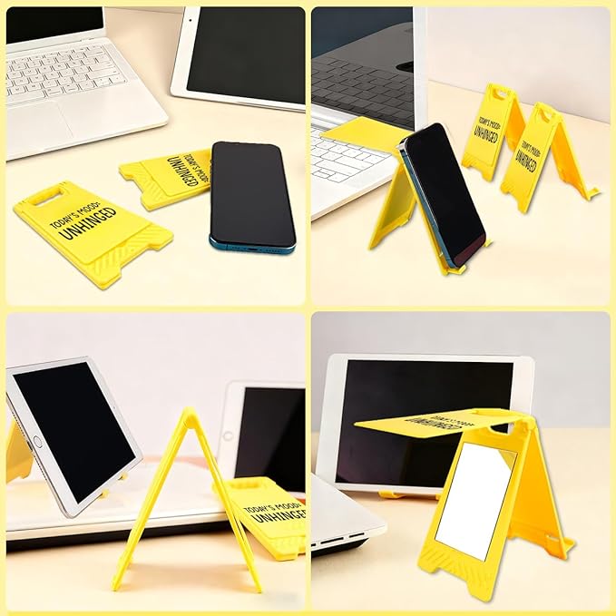Funny Office Desk Accessories,Motivational Affirmations Office Cubicle Decor,Desk Decor,Phone Holder Mirror Acrylic Table Signs，Daily Desktop Corporate Work Humor Gifts for Coworker Manager(Unhinged)