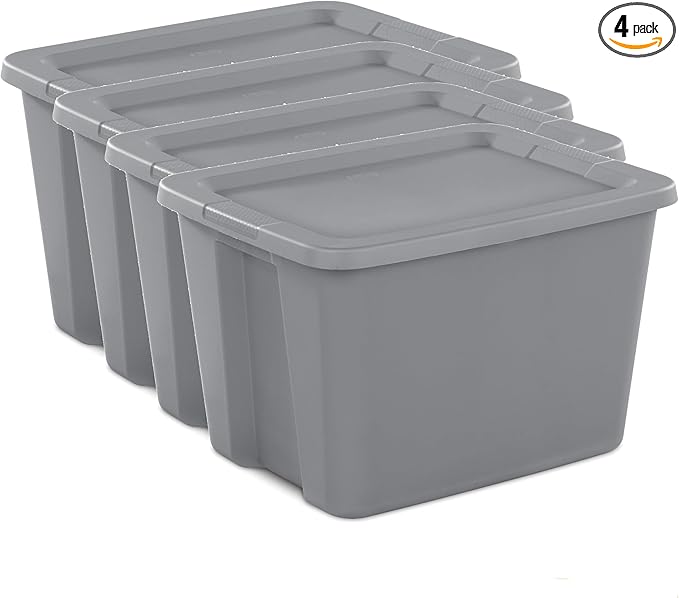 (4 pack) 18 Gallon Plastic Storage Bin with Snap-On Lid, Gray - Durable Stackable Container for Home, Garage & Office Organization