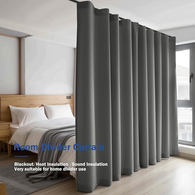 Cbsroro Room Divider Blackout Curtain Track Curtains Wall Dividers Panels Screen for Living Rooms Bedroom Office Privacy Partition Separation, W150 × L120 Inch,1 Panel, Grey