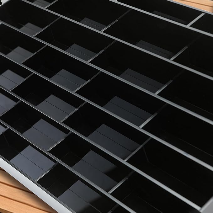 Vevitts Acrylic Business Card Holder for Desk Multiple Business Card Holders 28 Slot 7 Tier Large Business Card Organizer Business Card Display Rack Black Plastic Business Card Stand for Home Office