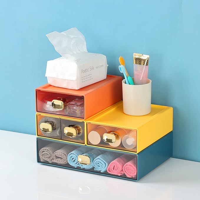 OSteed Spacious Desktop Storage Box, 1 Large Storage Drawer, Stackable Office Desk Drawer Organizer and Accessories, Printer Paper Organizer, Blue Plastic Drawers for Workspace & Home