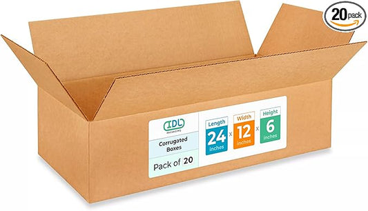 Large Shipping & Moving Boxes 24"L x 12"W x 6"H (20-Pack) - Extra Strength 200 lb vs Regular - Corrugated Shipping Boxes Large for USPS - Moving Box Heavy Duty by IDL Packaging