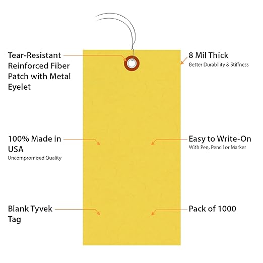 SmartSign Blank Tyvek Shipping Tags with Wire, Size #8 | 6 1/4" x 3 1/8", Pack of 1000, Yellow