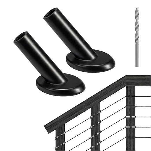 RiaYer 50 Pack 45 Degree Angle Protective Sleeves, Black Cable Railing Corner Protector Sleeve Beveled for 1/8" Wire Rope, T316 Marine Grade Cable Railing Kit with Two Drill Bit for Wood Posts HF039B