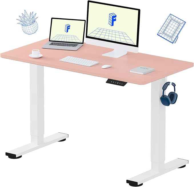 FLEXISPOT EN1 One-Piece Standing Desk, 48"x24" Seamless Desktop Electric Height Adjustable Desk for Home Office, Multi-Monitor Setups & Easy Assembly, Pink