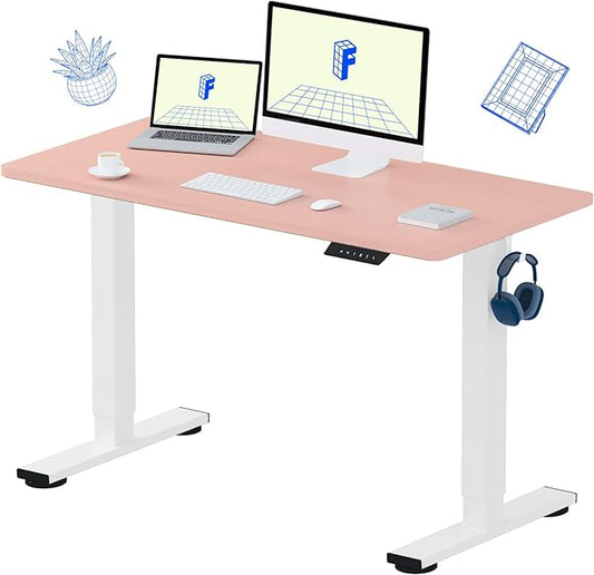 FLEXISPOT EN1 One-Piece Standing Desk, 48"x24" Seamless Desktop Electric Height Adjustable Desk for Home Office, Multi-Monitor Setups & Easy Assembly, Pink