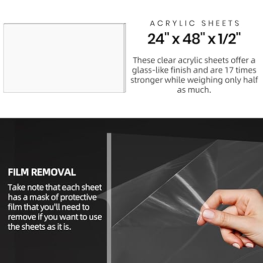 CALPALMY (2 Pack) 1/2" Thick Clear Acrylic Sheets 24" x 48", Pre-Cut Plexiglass Sheets for Craft Projects, Acrylic Signs, Display Cases or Shelving and More - Easy to Cut with Power Saw etc