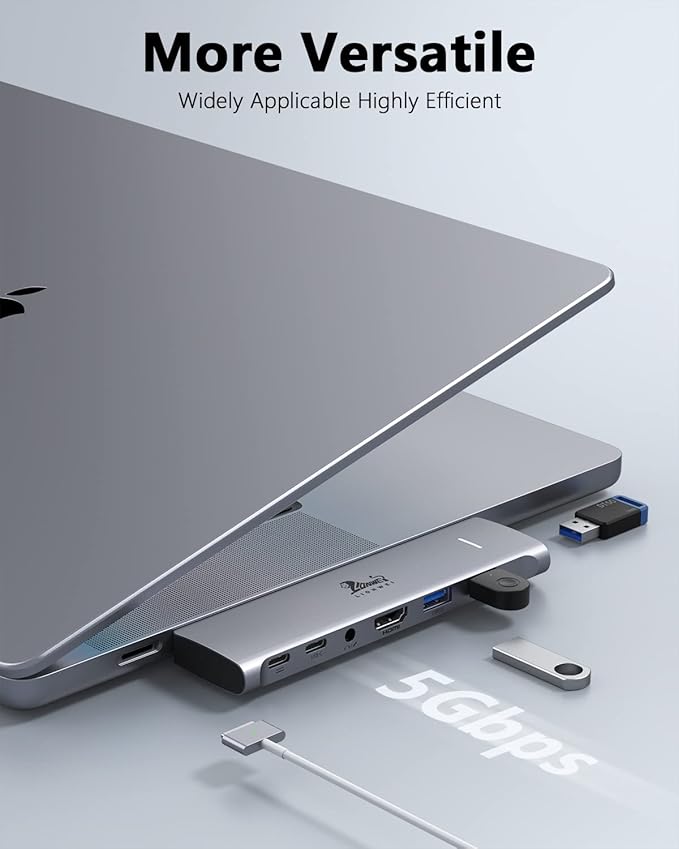USB C Hub Adapter for MacBook Pro/Air M1M2M3 2022 2021 2020 13"15"16",Multiport MacBook Adapter MacBook Accessories with 4K HDMI,3USB3.0,Audio,100W Thunderbolt-Enabled USB-C,Support MagSafe 3 Charging