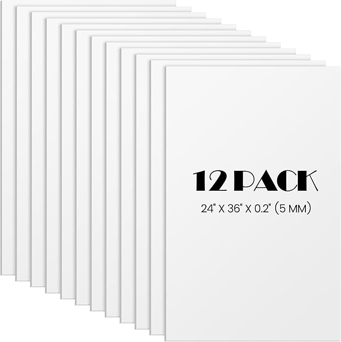 Elcoho 12 Pack White Foam Board, 24 x 36 Inch Acid-Free Foam Core Board, 5mm Thick Double Sided White Poster Boards for Presentation Art Display Office School Projects Crafting Sign Making