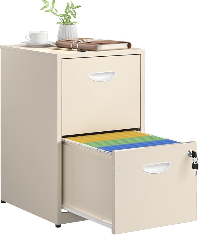 SteeLoong 2 Drawer File Cabinet with Lock,Metal File Cabinets for Home Office,Two Drawers Cream Filing Cabinets for Home Office, Office File Cabinets for Hanging Letter,Easy Assemble
