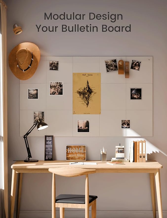 Fluxynara Large Felt Bulletin Board 48" x 36" Cork Board Alternative-12 Pack with 70 Safe Removable Adhesive Tabs, Cork Boards for Walls Cork Board for Home Office Classroom Pin Board - Milky White