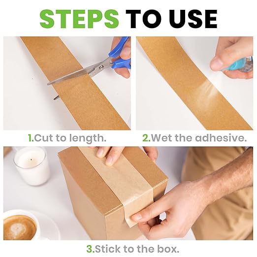 ADHES Water Activated Tape 2" x 55yds, 6 Rolls, Reinforced Kraft Gummed Paper Tape, Eco-Friendly, Strong Adhesive Shipping Tape for Packing, Shipping, Moving