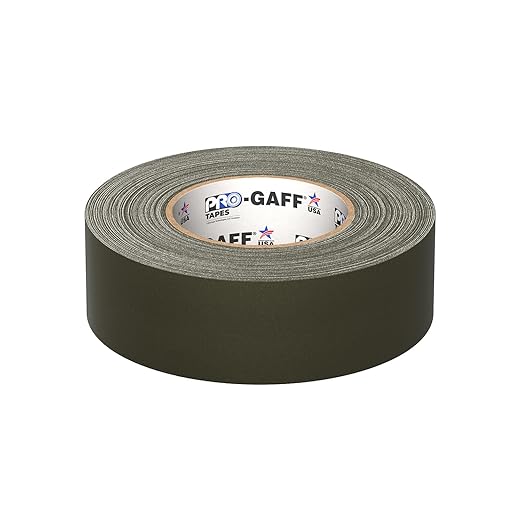 ProTapes Pro Gaff Premium Matte Cloth Gaffer's Tape With Rubber Adhesive, 11 mils Thick, 55 yds Length, 2" Width, Olive Drab (Pack of 1)