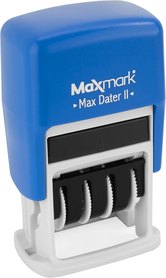 MaxMark Self-Inking Rubber Date Office Stamp with Denied Phrase & Date - Blue Ink (Max Dater)