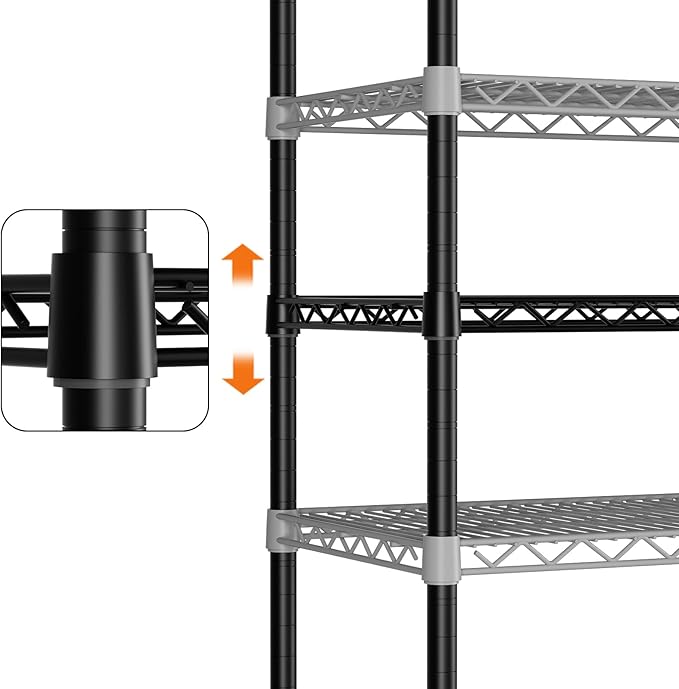 SINGAYE 5 Garage Shelving Wire Storage Heavy Duty Shelves 1750LBS Shelving Unit Metal Bathroom Organizers and Shelf Wire Closet Pantry Kitchen Rack 18" Dx36 Wx71 H Black