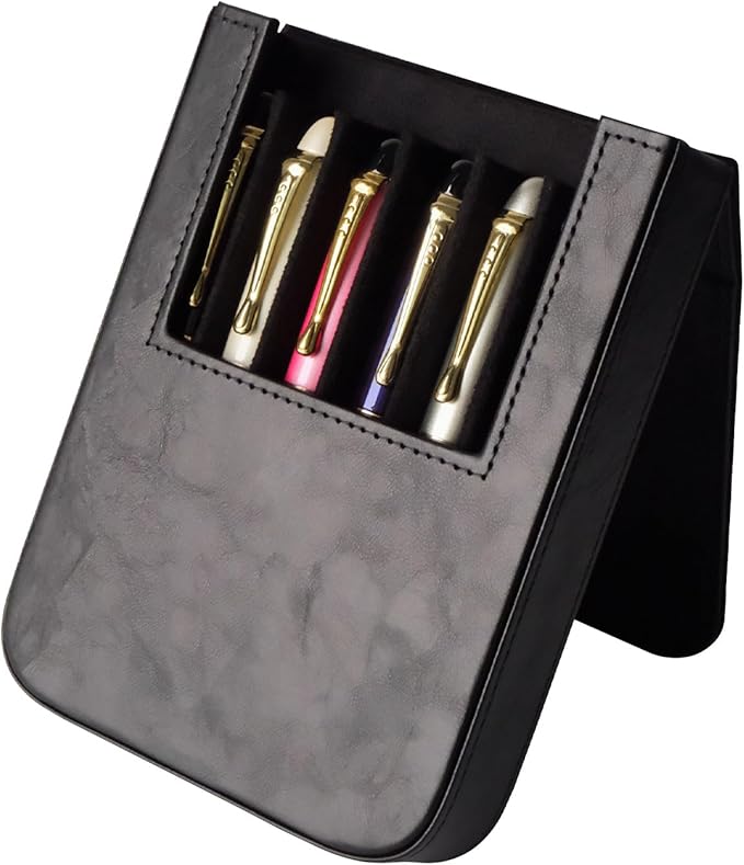 MIVLXLX Leather 6 Fountain Pen/Pencil Tray Case, Handmade, Magnetic Closure with Drawer Design, Gift Choice for Man/Woman/Office, 6 Slots（Black）