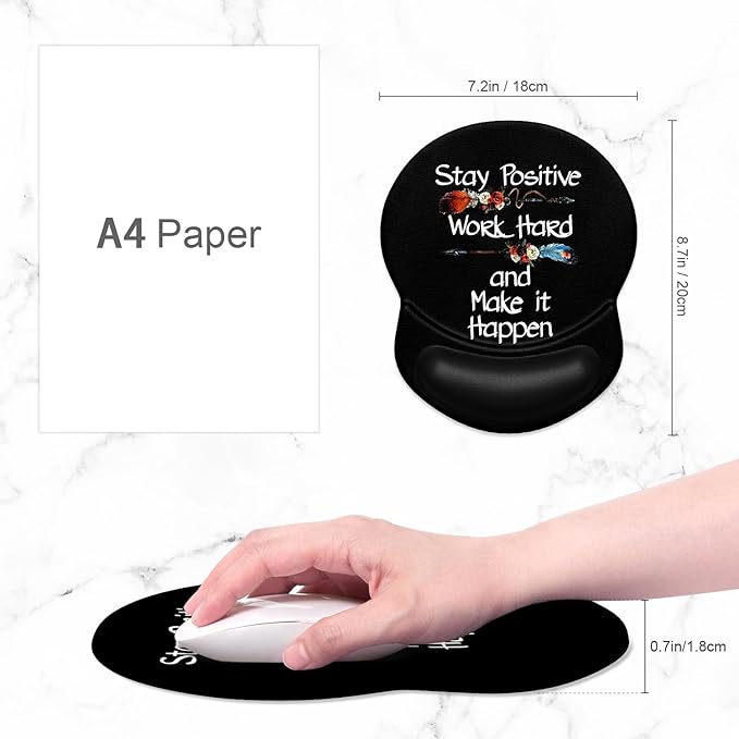ITNRSIIET Ergonomic Mouse Pad with Gel Wrist Support Small Wrist Rest Smooth Surface Non-Slip PU Base Comfortable Office Supplies Pain Relief, 8.7 x 7.2 inches, Inspirational Quote Black