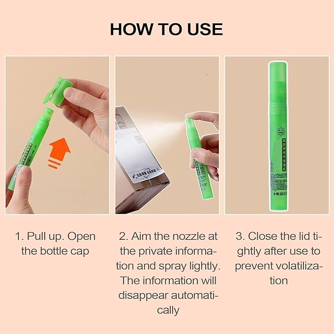 Privacy Cover Spray Pen for Documents and Labels, 10ml White-Out Correction Fluid, Thermal Paper Privacy Eraser for Shipping Address Protection (1)