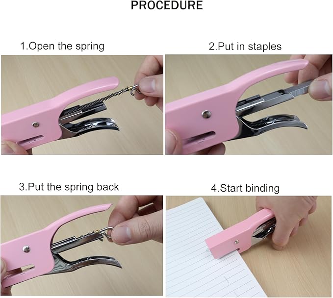 Aacehlh Small Hand-held Stapler Set, 15 Sheet Capacity, Includes 750Pcs Staples and A Staple Remover, Mini Desktop Stapler for Office, School, Home or Travel Use. (Pink)