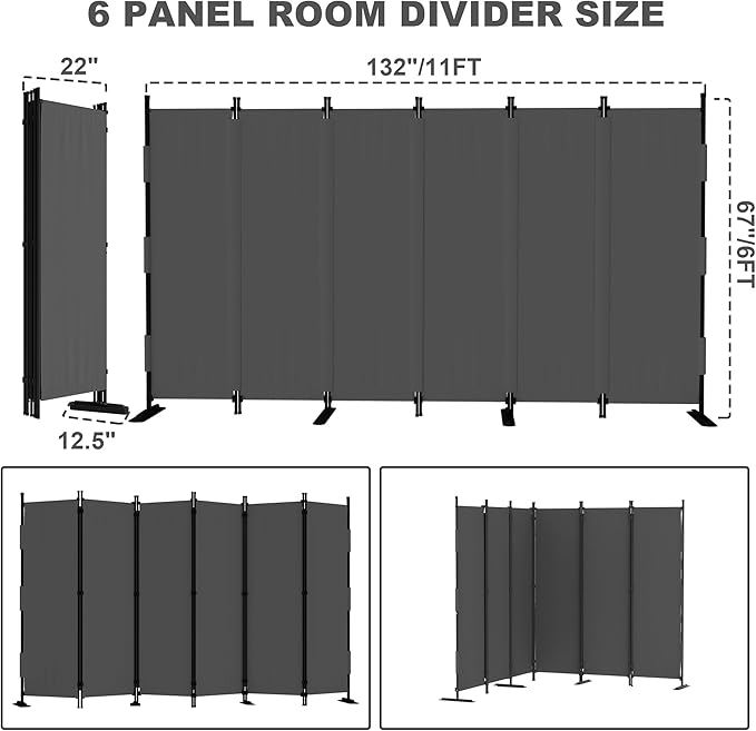Kecreque 6 Panel Room Divider,6ft Folding Screen Portable Wall Partition Room Divider with 4 Metal Feet,Privacy Screen Indoor Doubles as a Cubicle Wall,Suitable for Bedroom Dressing Room Office