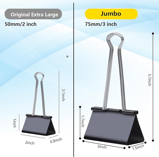 Ufmarine Jumbo Binder Clips 3 inch (18 Pcs), Extra Large Binder Clips Giant for Office Supplies