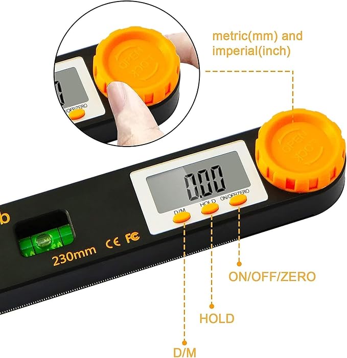 Rainyb Digital Angle Finder Tool 7inch 0-360 degree LCD Digital Protractor with Horizontal Vertical Bubble Levels and Ruler Meter Accurate Tools for Carpenters,Woodworkers,Fabricators（7-Inch X 2Pcs）