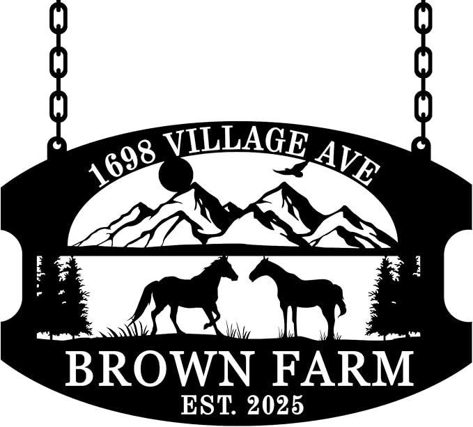 Custom Farmhouse Metal Sign | Personalized Last Name & Established Date Farm Scene Wall Art | Metal Farm Wall Art & Garden Decor | Unique Farmer Gift, Housewarming, or Ranch Decoration