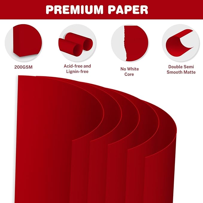 Cardstock 8.5 X 11, 80 Sheets Christmas Red Card Stock, 75lb/ 200gsm Copy Paper, Cardstock Printer Paper for Art, Drawing, Invitations, DIY Cards, Craft, Construction, School & Office Supplie