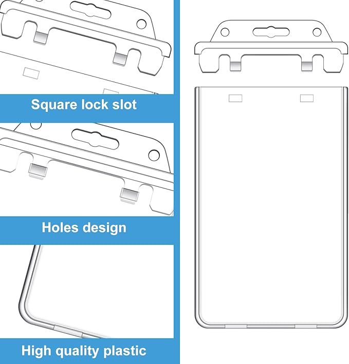 Tinlade 100 Pack Permanent Locking Hard Plastic Badge Holder Vertical Clear ID Badge Holder Heavy Duty Protector Case for Office School Card Travel 2.4 x 4.2 inches