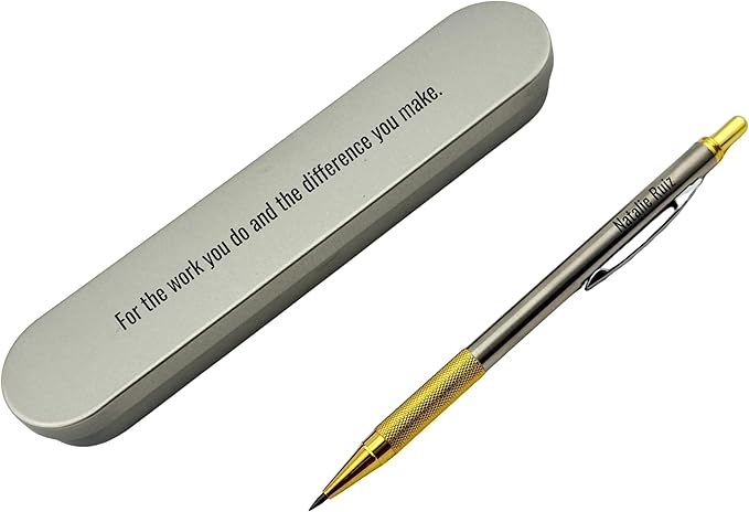 Custom Engraved Mechanical Pencil – Personalized 2.0mm Refillable Drafting Tools – Gift for Architects, Engineers, Students, Designers, Graduation (Chrome w/ Gold Trim Pencil Engraved)