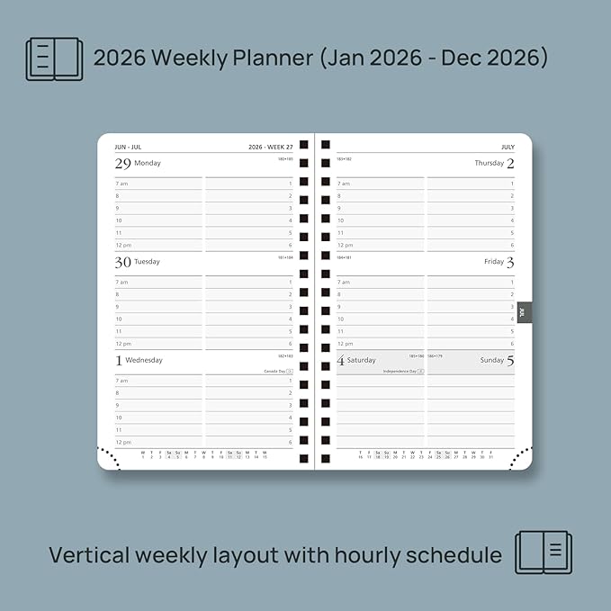 POPRUN Pocket 2026 Planner (Small Size- 4'' x 6.25'') Weekly and Monthly for Purse - Calendar 2026 (Jan. 2026 - Dec.2026) with Soft Cover, Plastic Ruler - Pacific Green