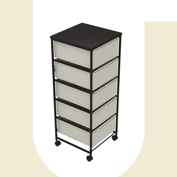CASUNER Small Cabinet with Drawers Rolling 5 Drawer Mobile File Cabinet for Home Office Storage and Organization, Fabric Vertical Under Desk Storage for A4/Letter Files(