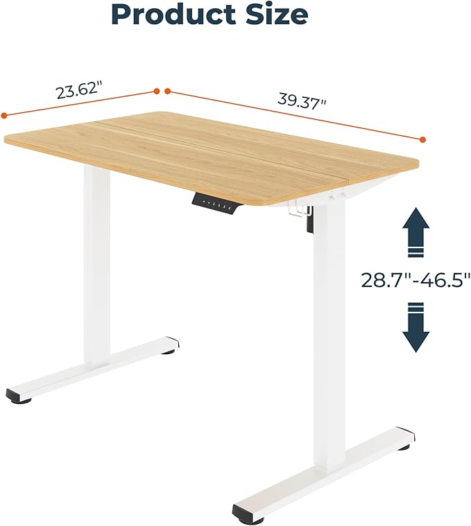 FitStand Adjustable Stand Up Desk Standing Desk, 40x24 Inches Home Office Desks with Memory Preset Computer Workstation, Splice Maple Top + White Frame