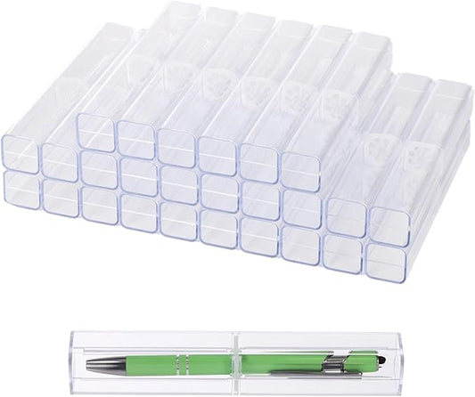 OMISTAR 100PCS Pen Gift Box, Acrylic Clear Pen Gift Box with Inner Fixed Component, Pen Box Display Case for Single Pen, Pen Boxes Gift Empty for School Office Business Supply (100PCS)