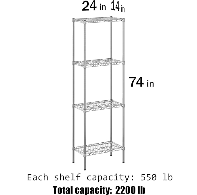 Regal Altair 14" Deep x 24" Wide x 74" Height Wire Shelving Kit | 4-Tier | NSF Commercial Storage Rack Unit