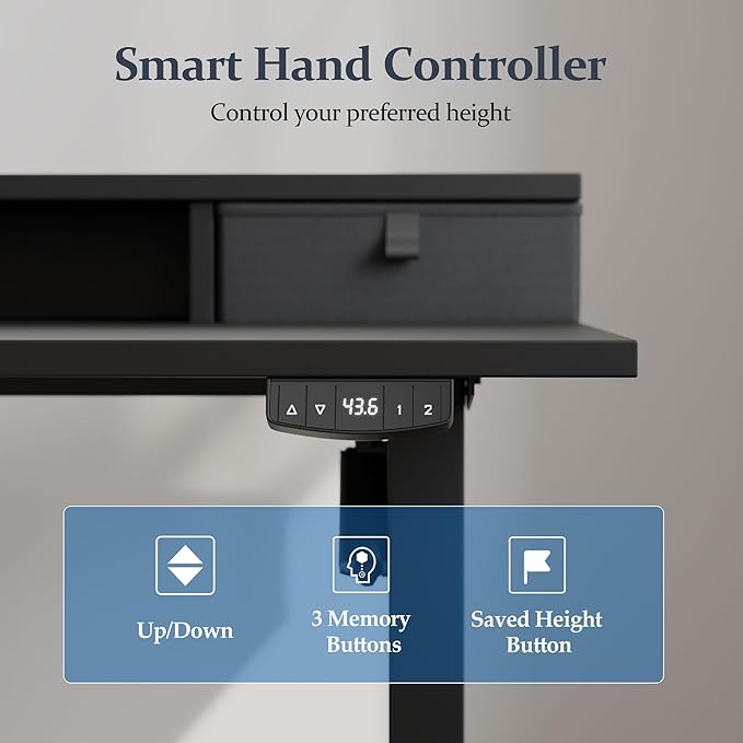 Klicelor 55 Inch Electric Standing Desk with Drawers, Adjustable Height Small Sit Stand Desk for Home Office, Compact Computer Workstation with Storage– Black