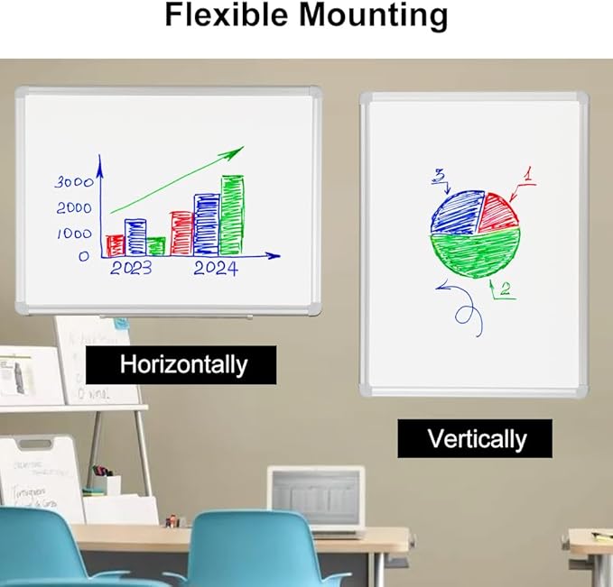 DEVELOP 12x18 Inch Magnetic Dry Erase Board with Detachable Tray, Wall Mountable Small Whiteboard for Office, Kitchen, Classroom - Silver Aluminum Frame, Hanging Hardware Included