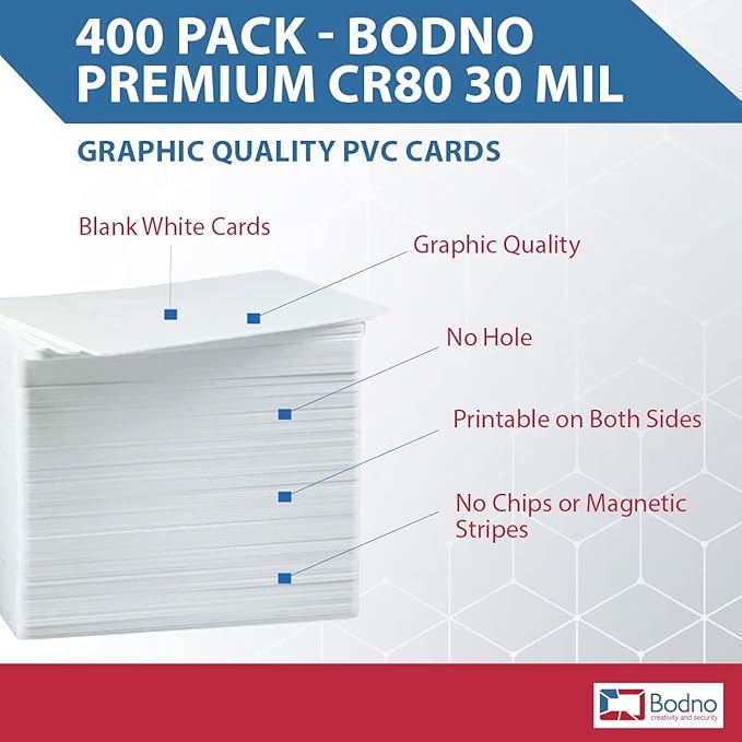 400 Pack - Bodno Premium CR80 30 Mil Graphic Quality PVC Cards