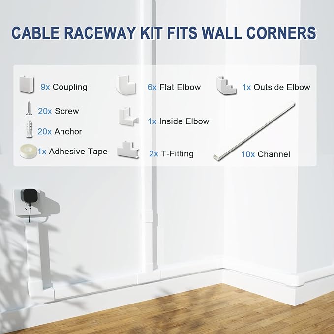 Cord Cover Raceway Kit - 157" Paintable Cable Concealer, Wire Hider for TV Wall Mounting and Wire Management