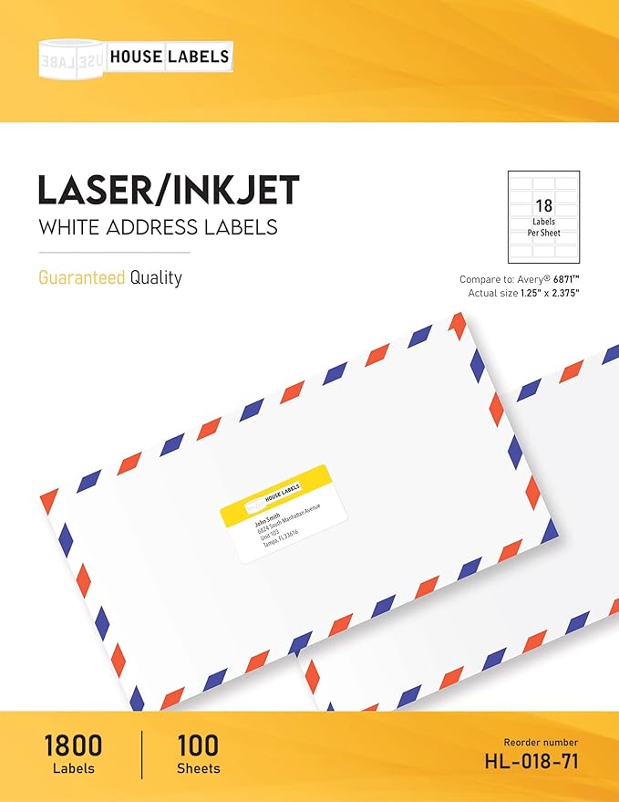 HOUSELABELS 18-up Address Labels (2-3/8" x 1-1/4") for Laser and Inkjet Printers, 2300 Sheets