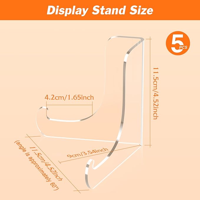 Dooiclear 5 Pack Acrylic Display Stand, Plate Stand for Display, Clear Easel Stand, Display Holder for Card, Frame, Picture, Magazine, Book, CD, Phone (Large/ 4.5 Inch)