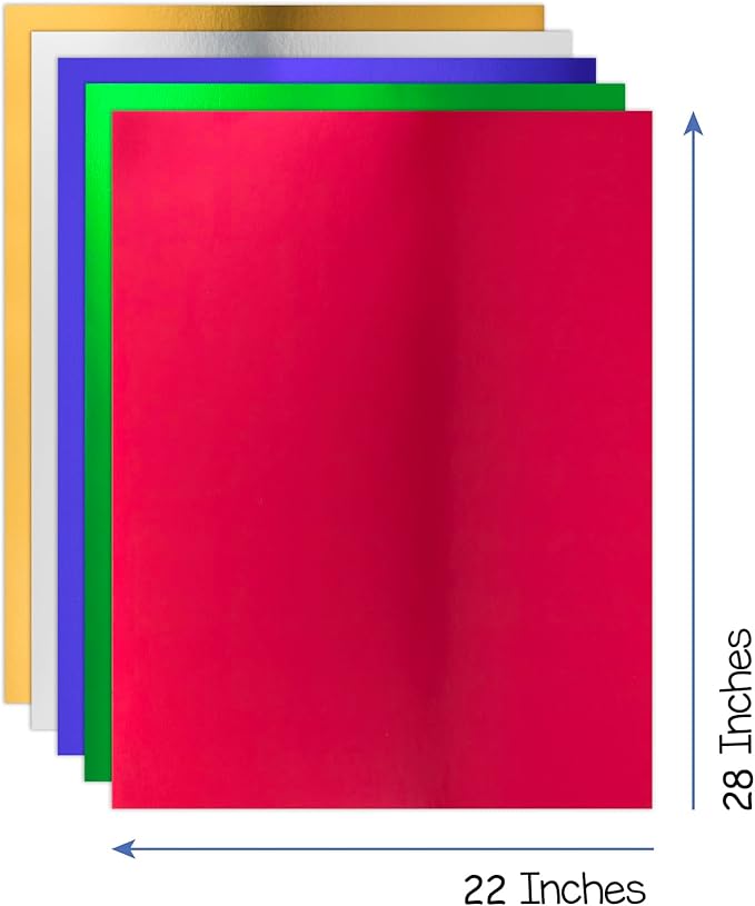 Hygloss Products Metallic Cardstock Sheets - 25 Sheets, 22” x 28” - 5 Assorted Colors - Sturdy 10 pt. - Foil Paper for Crafts, Scrapbooking, Posters & Decorations