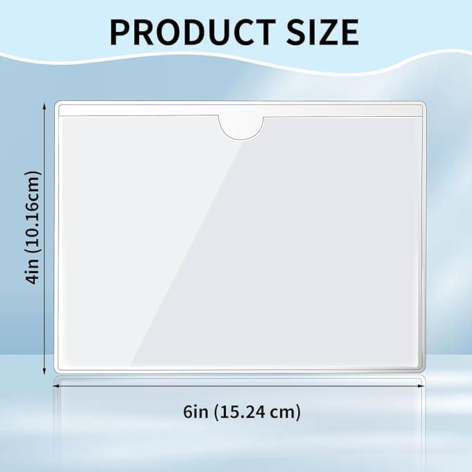 zandfelo 50 Pack 4'' x 6'' Clear Adhesive Index Card Pockets, PVC Labels Holders for Storage Bins and Library Card, Ideal Card Holder with Top Open for Loading and Protecting Your Cards