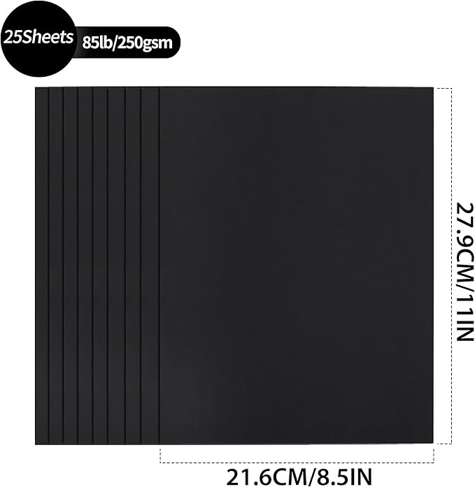 Black Cardstock - 8.5'' x 11'' 92lb Cover Card Stock Heavyweight Paper Perfect for Scrapbooking, Crafts, Business Cards 25 Sheets 250g UAP13BK