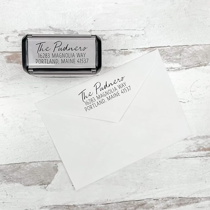 Self Inking Modern Address Stamps | Custom Return Address Stamper (Relaxed Script, Xtra Wide)