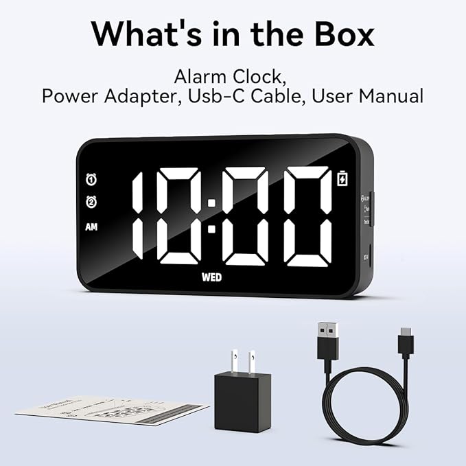 Small Digital Alarm Clocks with Rechargeable Backup Battery for Bedrooms Living Room Study Loud Bedside Desk Clock with Memory Function Dual Alarm & 3 Modes Weekends Weekdays Every Day for Kids Adults