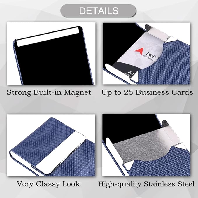 DMFLY Business Card Holder for Women & Men - Multi Card Case, Business & Pocket Card Holder, Credit & Name Card Wallet with Magnetic Closure, Blue-zs